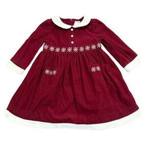 Gymboree Girls Red Corduroy Snowflake Christmas Dress Size 2T Long Sleeve